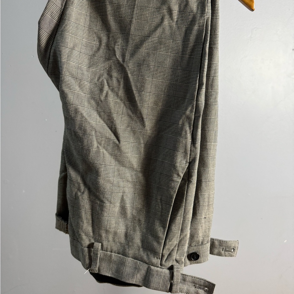 Gray Plaid Pants with Buckle Detail